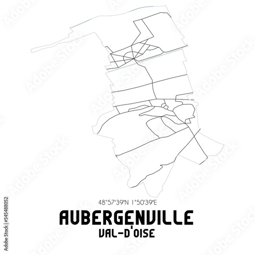 AUBERGENVILLE Val-d Oise. Minimalistic street map with black and white lines.