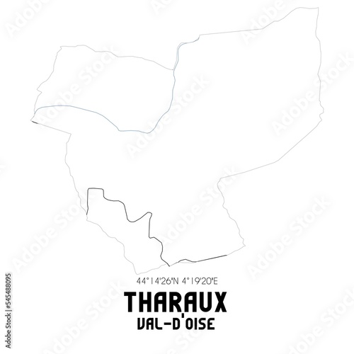 THARAUX Val-d'Oise. Minimalistic street map with black and white lines.