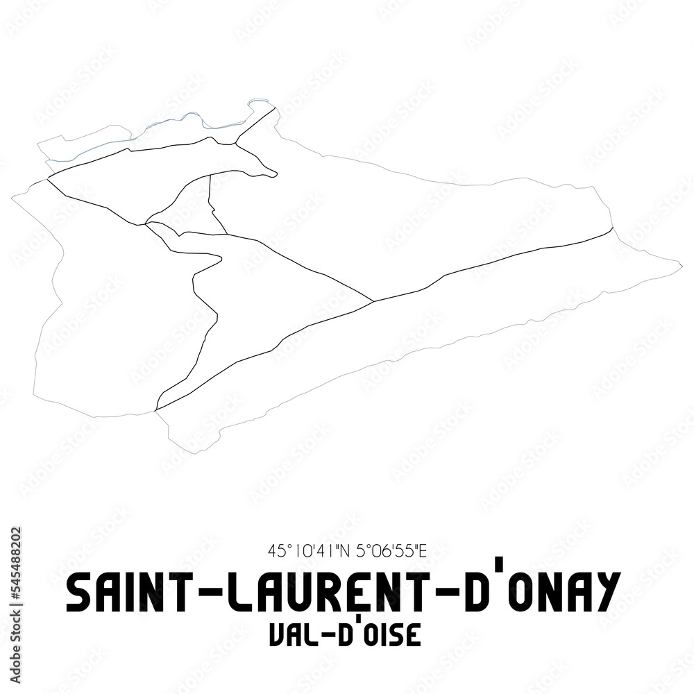 SAINT-LAURENT-D'ONAY Val-d'Oise. Minimalistic street map with black and white lines.