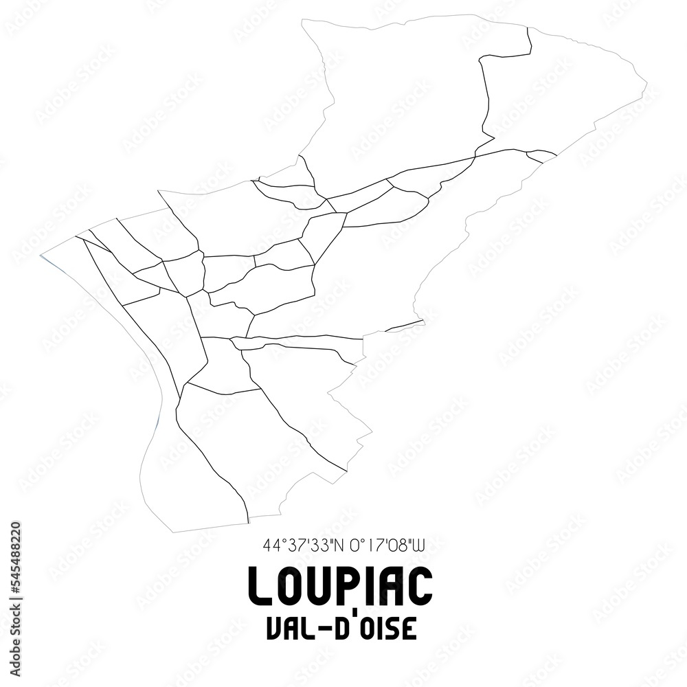 LOUPIAC Val-d'Oise. Minimalistic street map with black and white lines. LOUPIAC Val-d'Oise. Minimalistic street map with black and white lines.