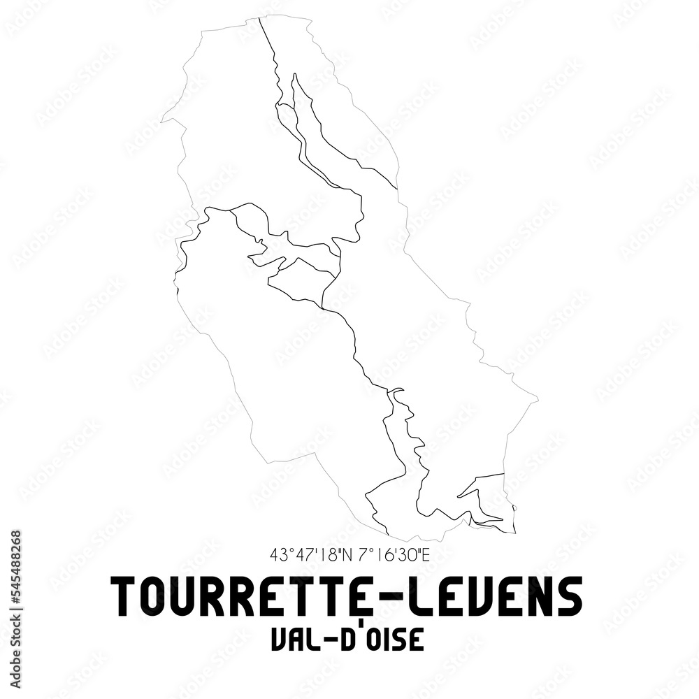 TOURRETTE-LEVENS Val-d'Oise. Minimalistic street map with black and white lines. TOURRETTE-LEVENS Val-d'Oise. Minimalistic street map with black and white lines.
