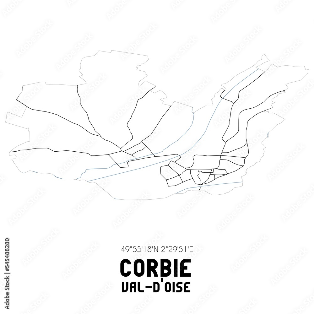 CORBIE Val-d'Oise. Minimalistic street map with black and white lines.