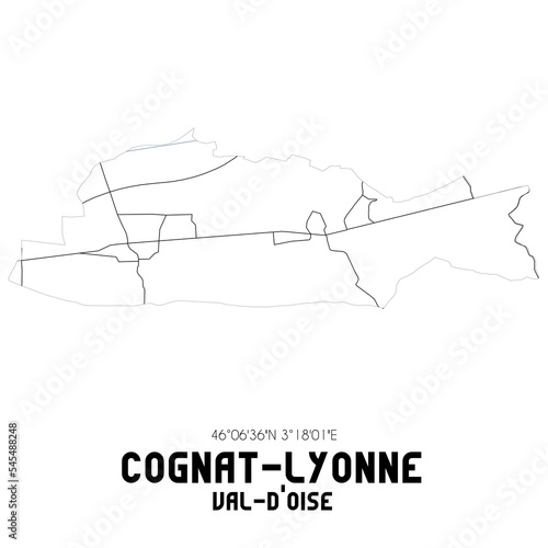 COGNAT-LYONNE Val-d'Oise. Minimalistic street map with black and white lines.