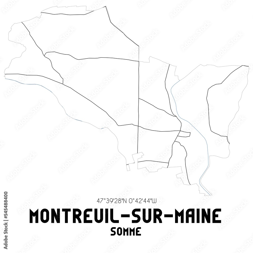 MONTREUIL-SUR-MAINE Somme. Minimalistic street map with black and white lines. MONTREUIL-SUR-MAINE Somme. Minimalistic street map with black and white lines.