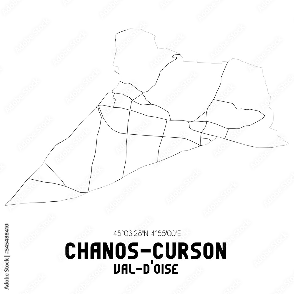 CHANOS-CURSON Val-d'Oise. Minimalistic street map with black and white lines.