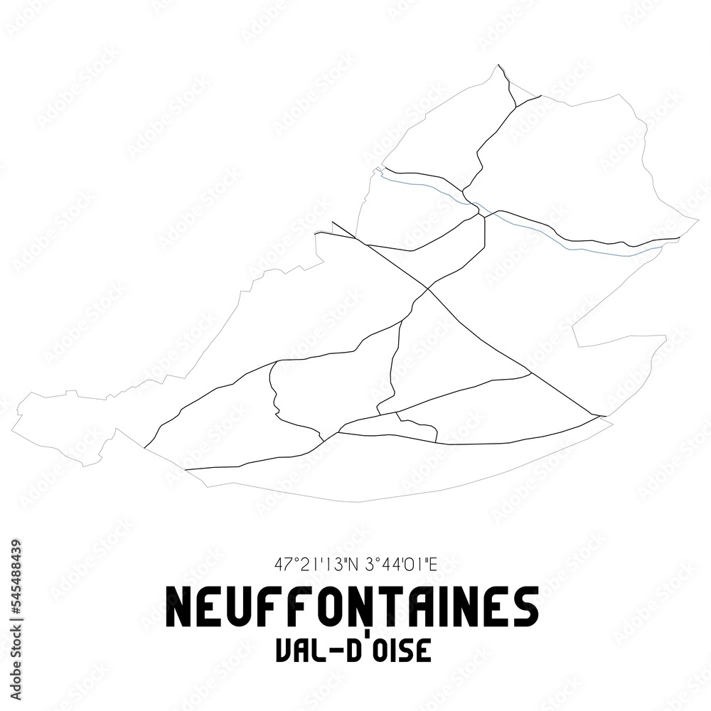 NEUFFONTAINES Val-d'Oise. Minimalistic street map with black and white lines. NEUFFONTAINES Val-d'Oise. Minimalistic street map with black and white lines.