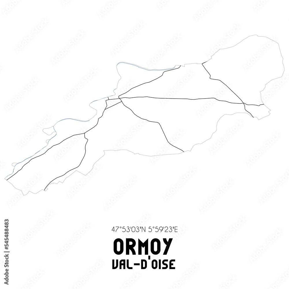 ORMOY Val-d'Oise. Minimalistic street map with black and white lines.