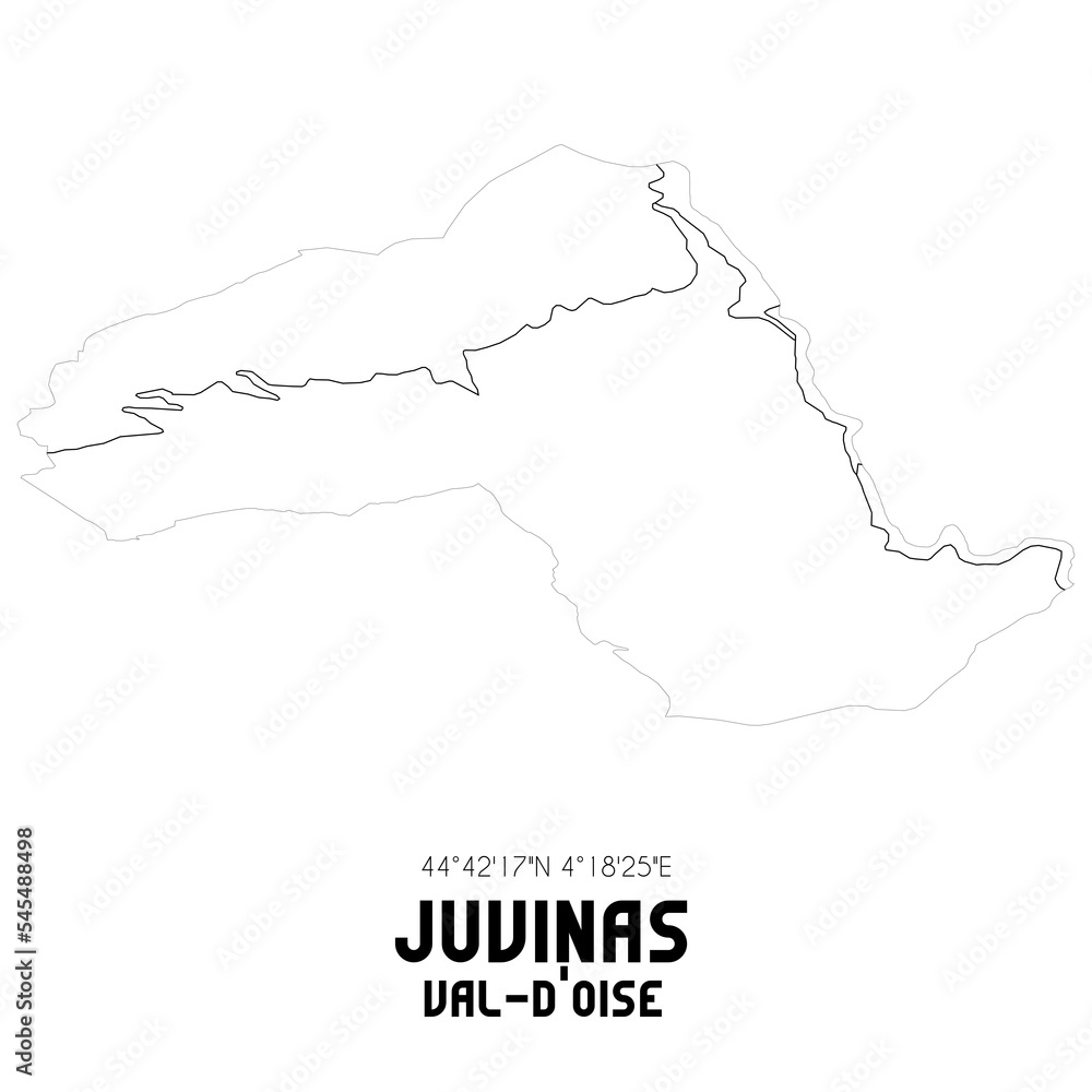 JUVINAS Val-d'Oise. Minimalistic street map with black and white lines. JUVINAS Val-d'Oise. Minimalistic street map with black and white lines.