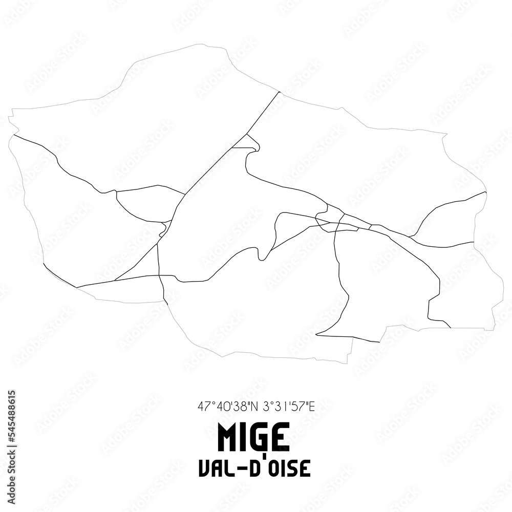 MIGE Val-d'Oise. Minimalistic street map with black and white lines. MIGE Val-d'Oise. Minimalistic street map with black and white lines.
