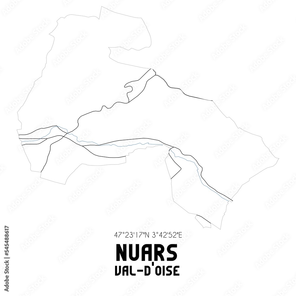 NUARS Val-d'Oise. Minimalistic street map with black and white lines. NUARS Val-d'Oise. Minimalistic street map with black and white lines.