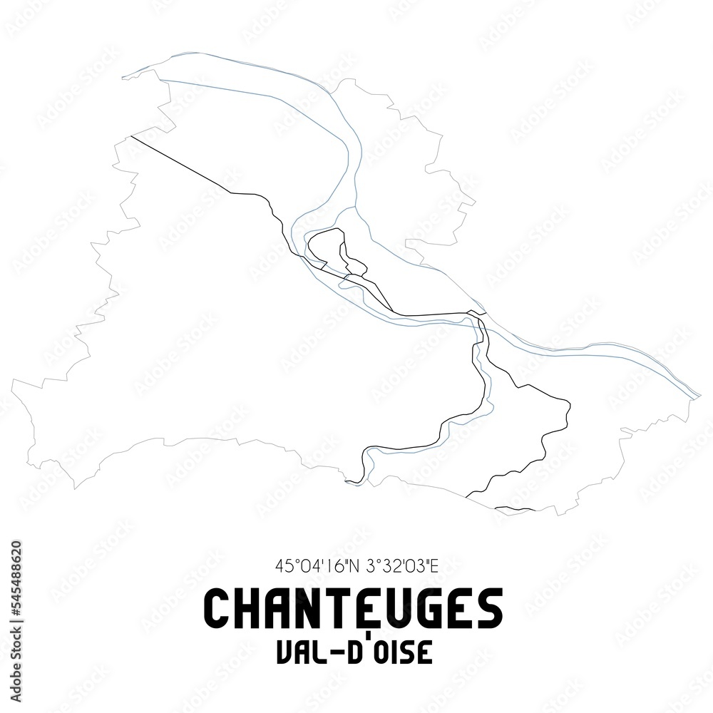 CHANTEUGES Val-d'Oise. Minimalistic street map with black and white lines.
