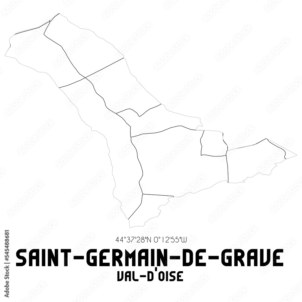 SAINT-GERMAIN-DE-GRAVE Val-d'Oise. Minimalistic street map with black and white lines. SAINT-GERMAIN-DE-GRAVE Val-d'Oise. Minimalistic street map with black and white lines.