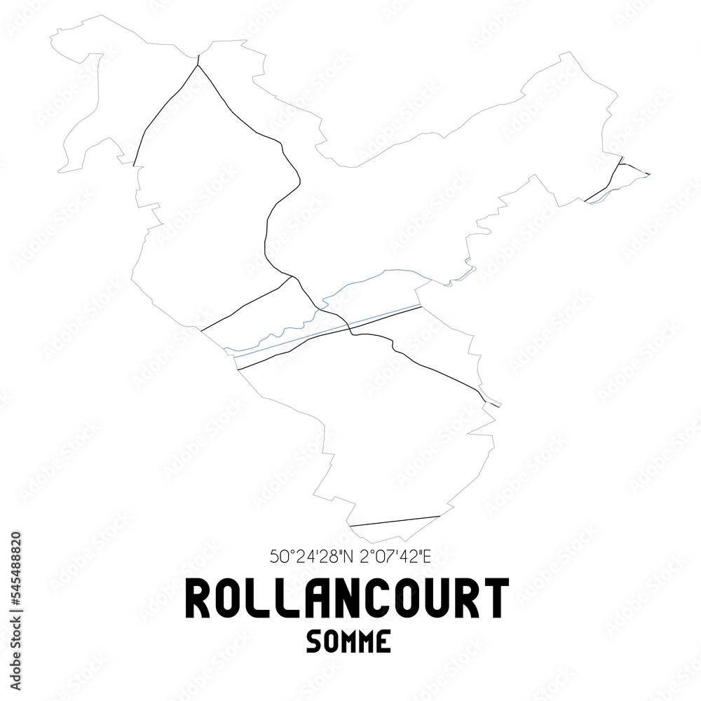 ROLLANCOURT Somme. Minimalistic street map with black and white lines.