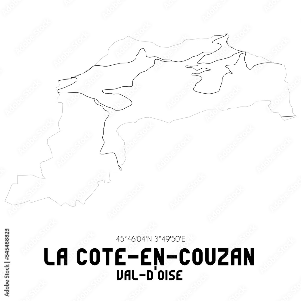 LA COTE-EN-COUZAN Val-d'Oise. Minimalistic street map with black and white lines.