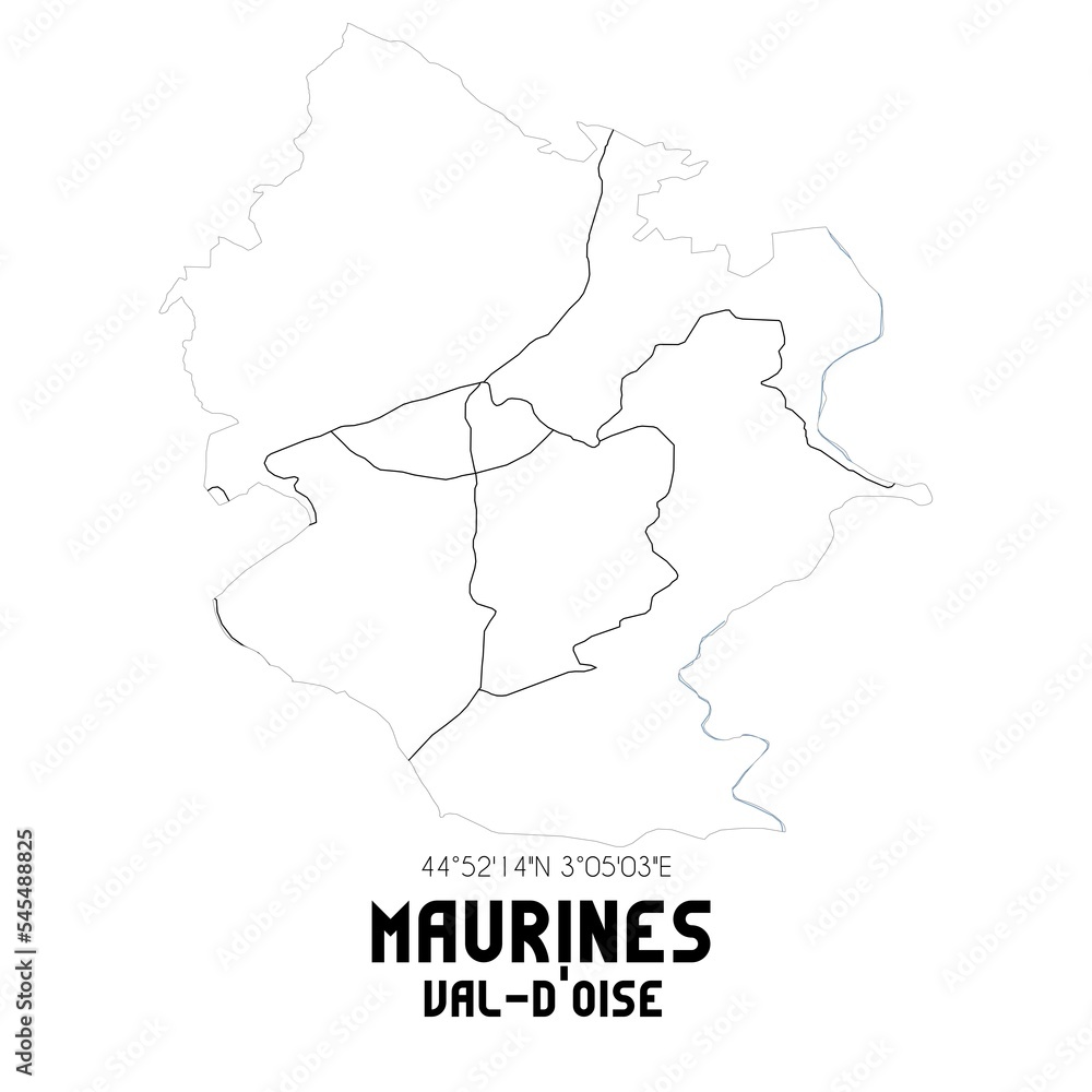 MAURINES Val-d'Oise. Minimalistic street map with black and white lines.