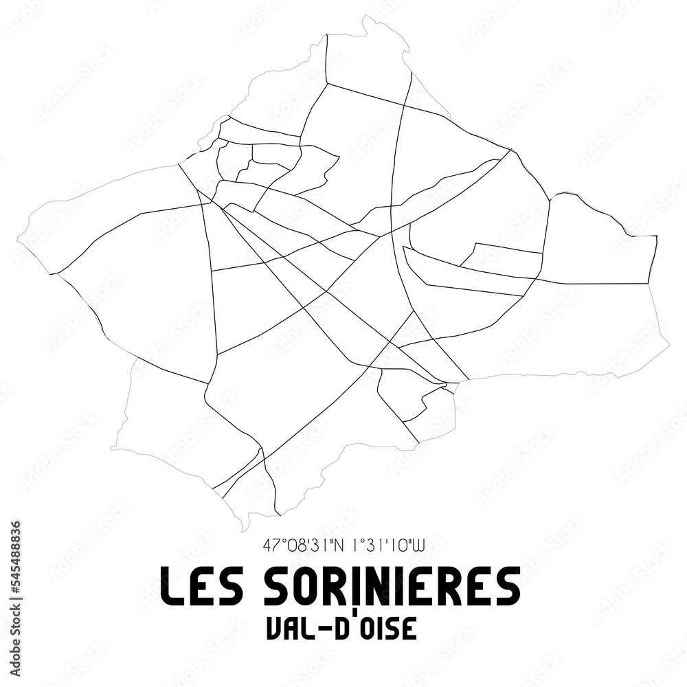 LES SORINIERES Val-d'Oise. Minimalistic street map with black and white lines. LES SORINIERES Val-d'Oise. Minimalistic street map with black and white lines.