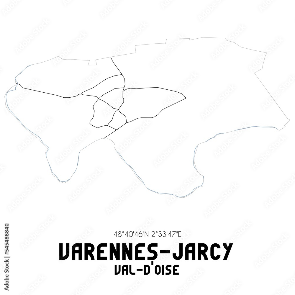 VARENNES-JARCY Val-d'Oise. Minimalistic street map with black and white lines.