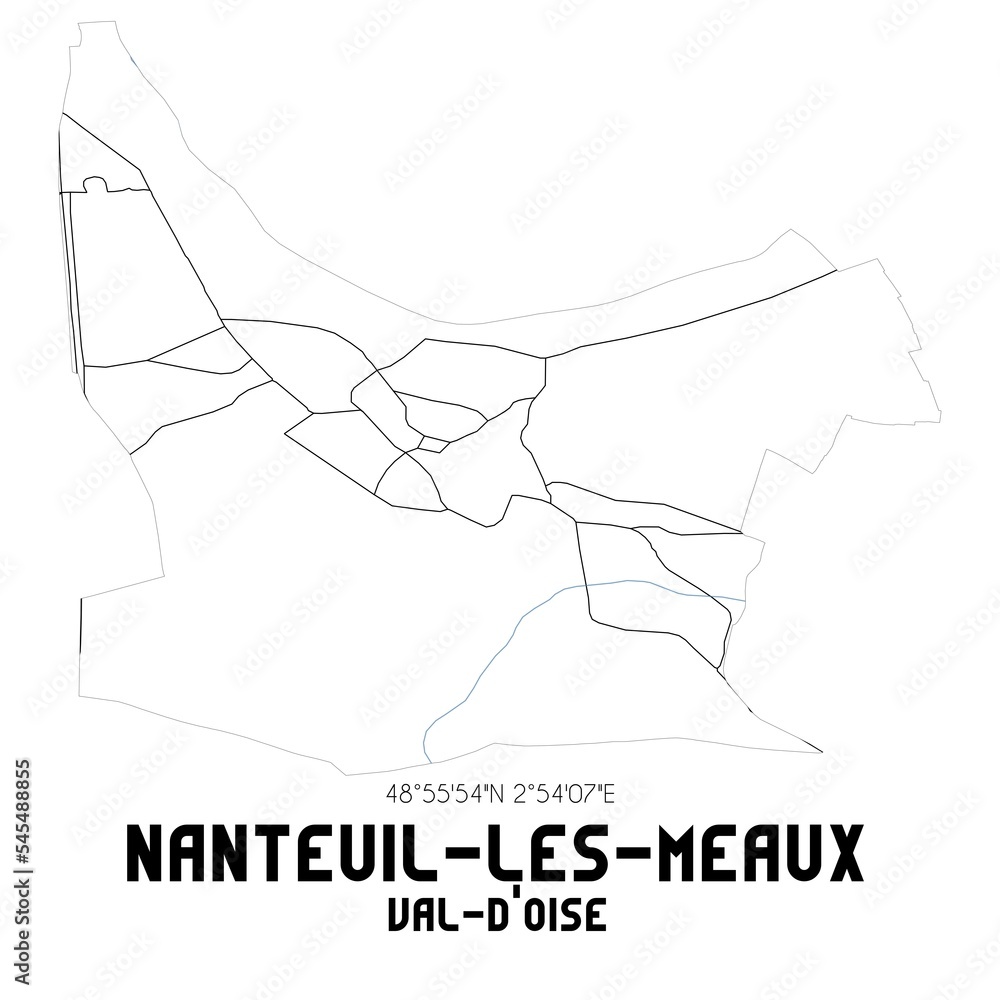 NANTEUIL-LES-MEAUX Val-d'Oise. Minimalistic street map with black and white lines.