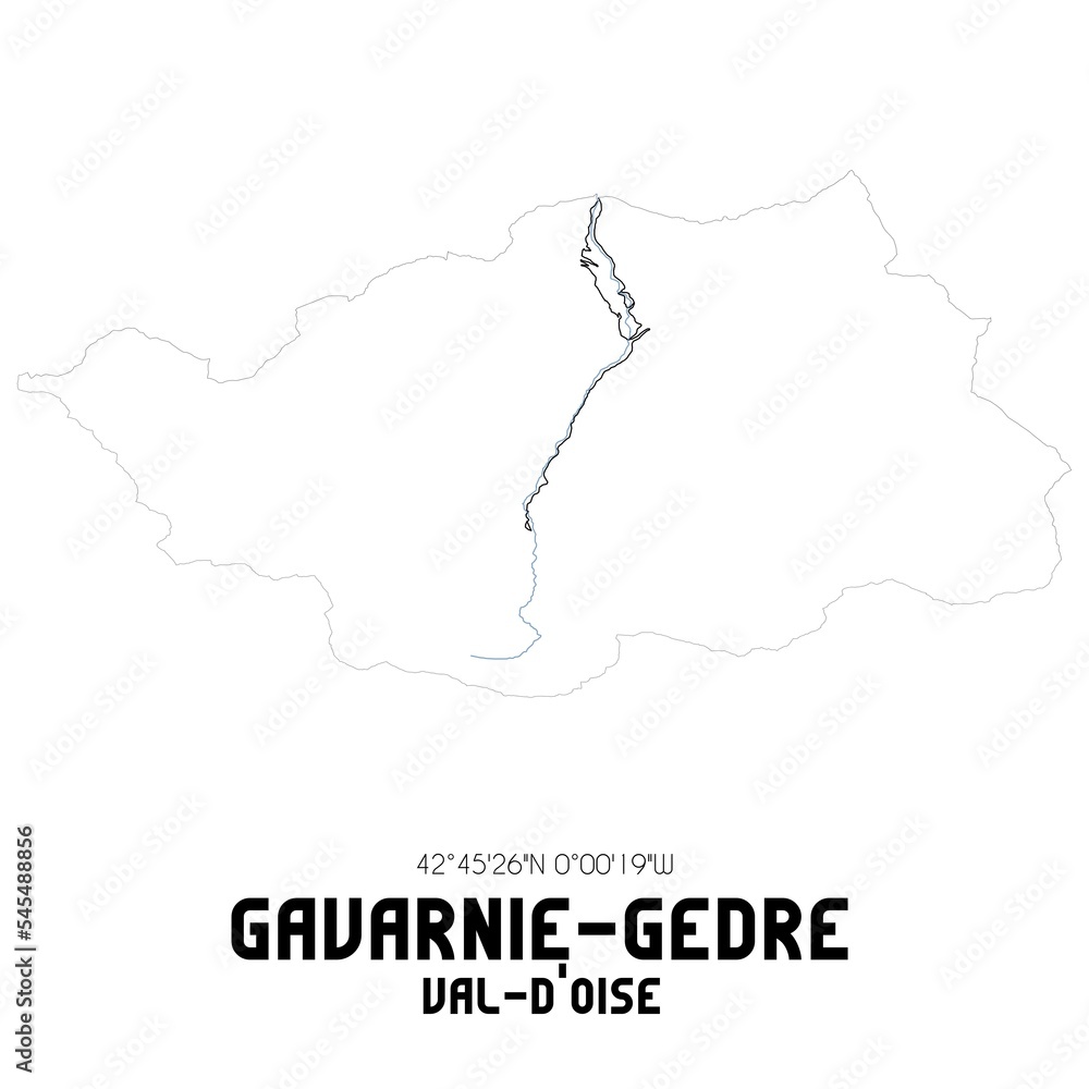 GAVARNIE-GEDRE Val-d'Oise. Minimalistic street map with black and white lines.