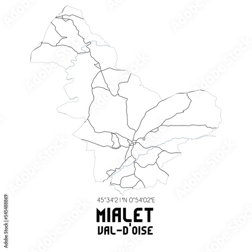 MIALET Val-d'Oise. Minimalistic street map with black and white lines. photo