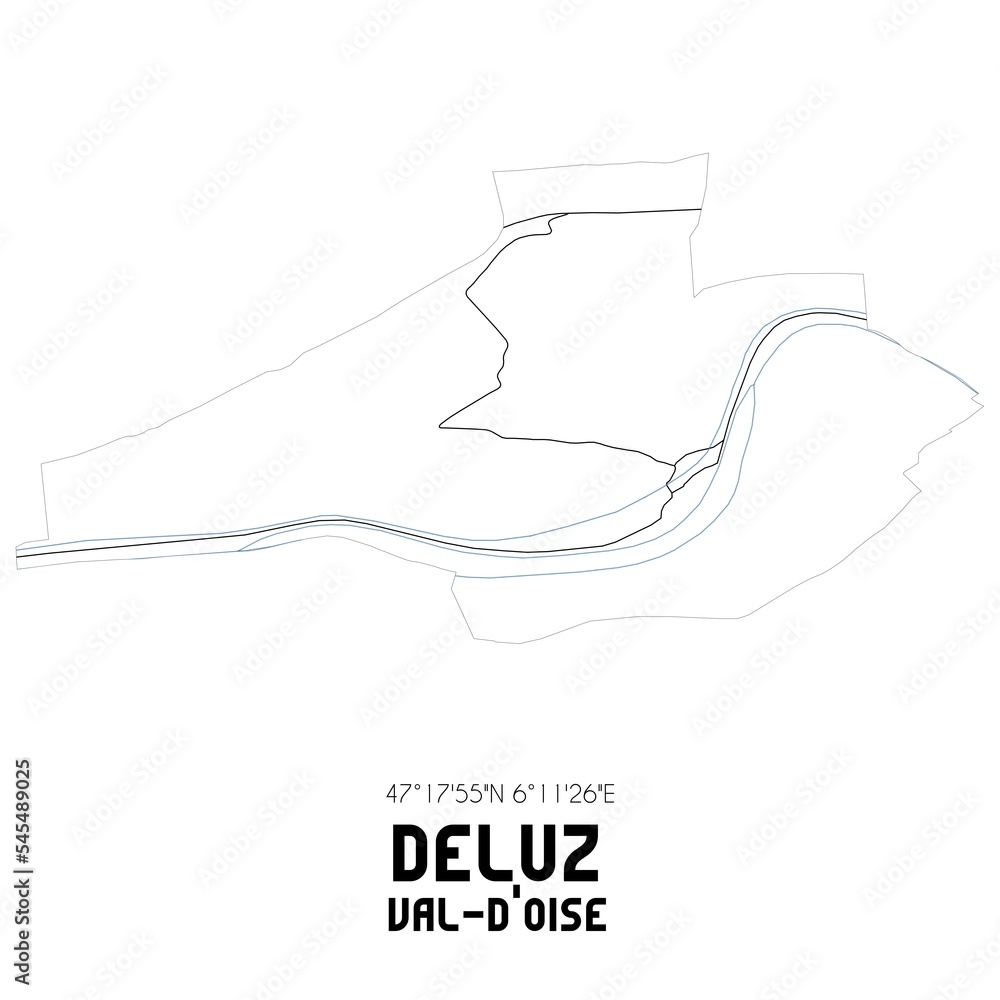 DELUZ Val-d'Oise. Minimalistic street map with black and white lines.