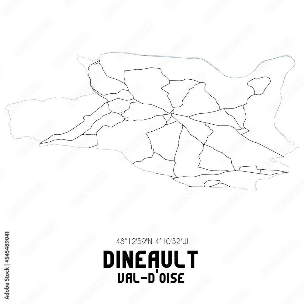 DINEAULT Val-d'Oise. Minimalistic street map with black and white lines.