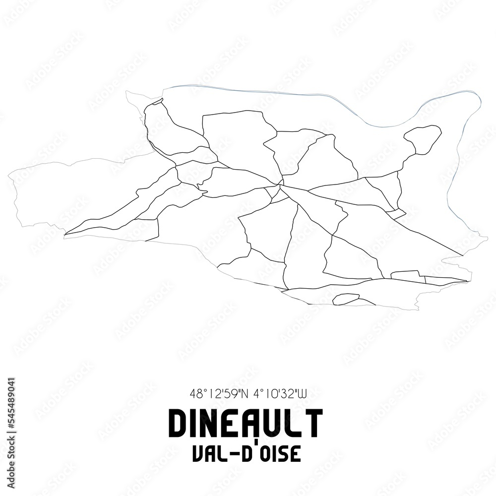 DINEAULT Val-d'Oise. Minimalistic street map with black and white lines. DINEAULT Val-d'Oise. Minimalistic street map with black and white lines.