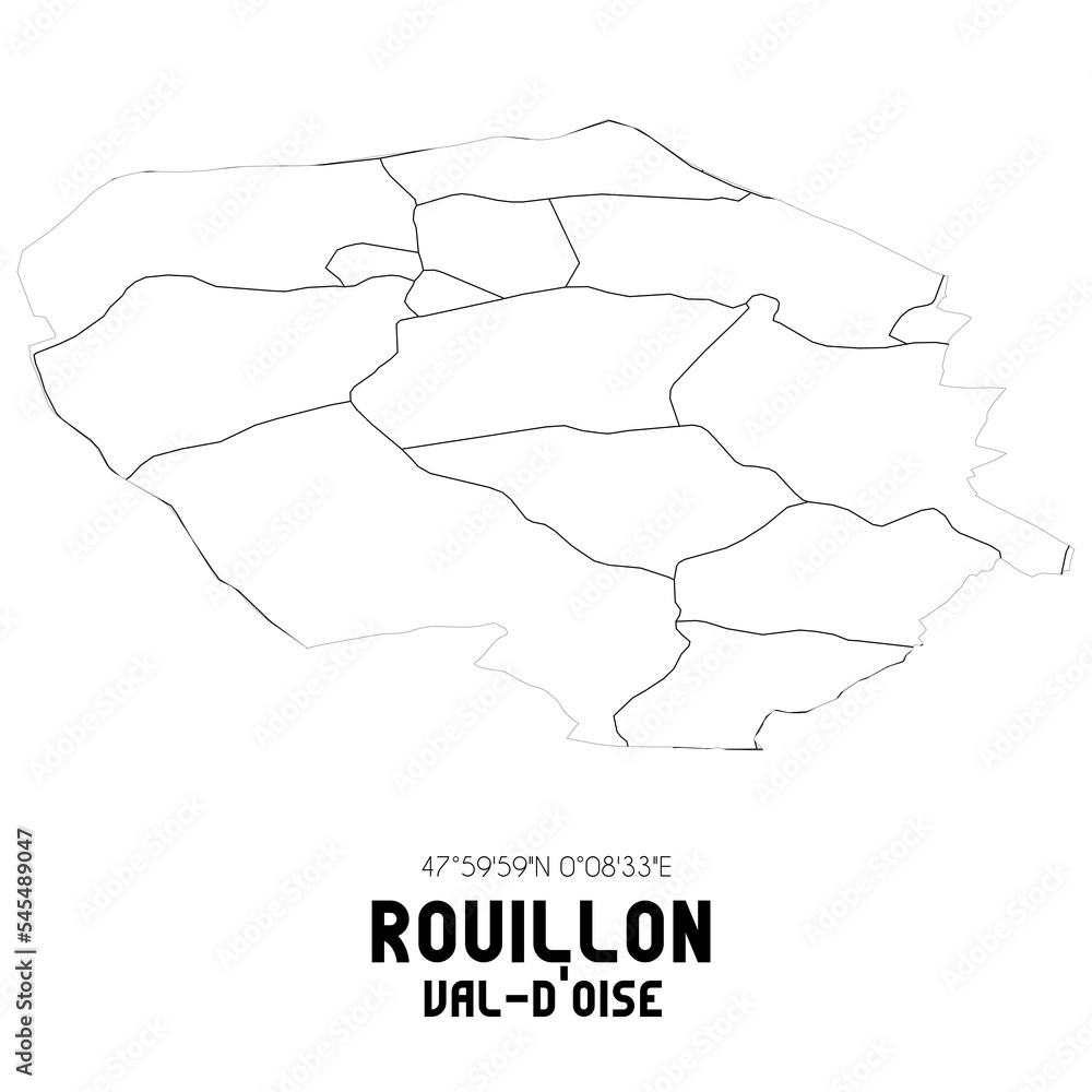 ROUILLON Val-d'Oise. Minimalistic street map with black and white lines. ROUILLON Val-d'Oise. Minimalistic street map with black and white lines.
