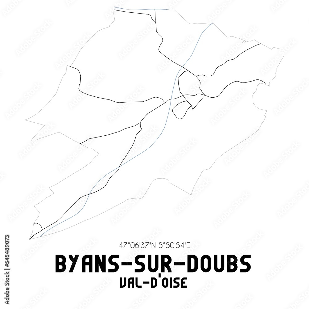 BYANS-SUR-DOUBS Val-d'Oise. Minimalistic street map with black and white lines. BYANS-SUR-DOUBS Val-d'Oise. Minimalistic street map with black and white lines.