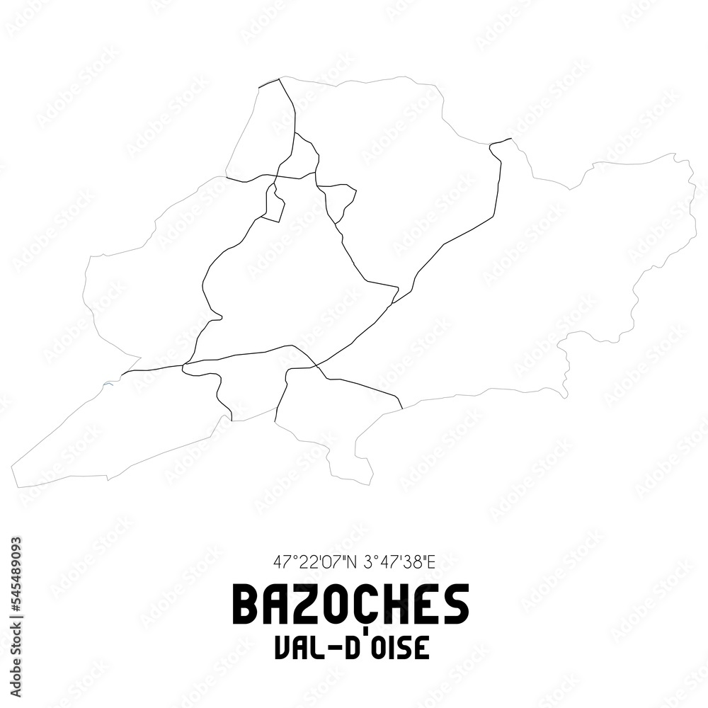 BAZOCHES Val-d'Oise. Minimalistic street map with black and white lines.