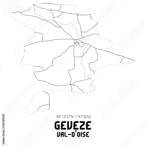 GEVEZE Val-d'Oise. Minimalistic street map with black and white lines.