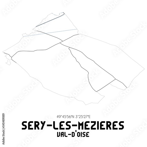 SERY-LES-MEZIERES Val-d Oise. Minimalistic street map with black and white lines.