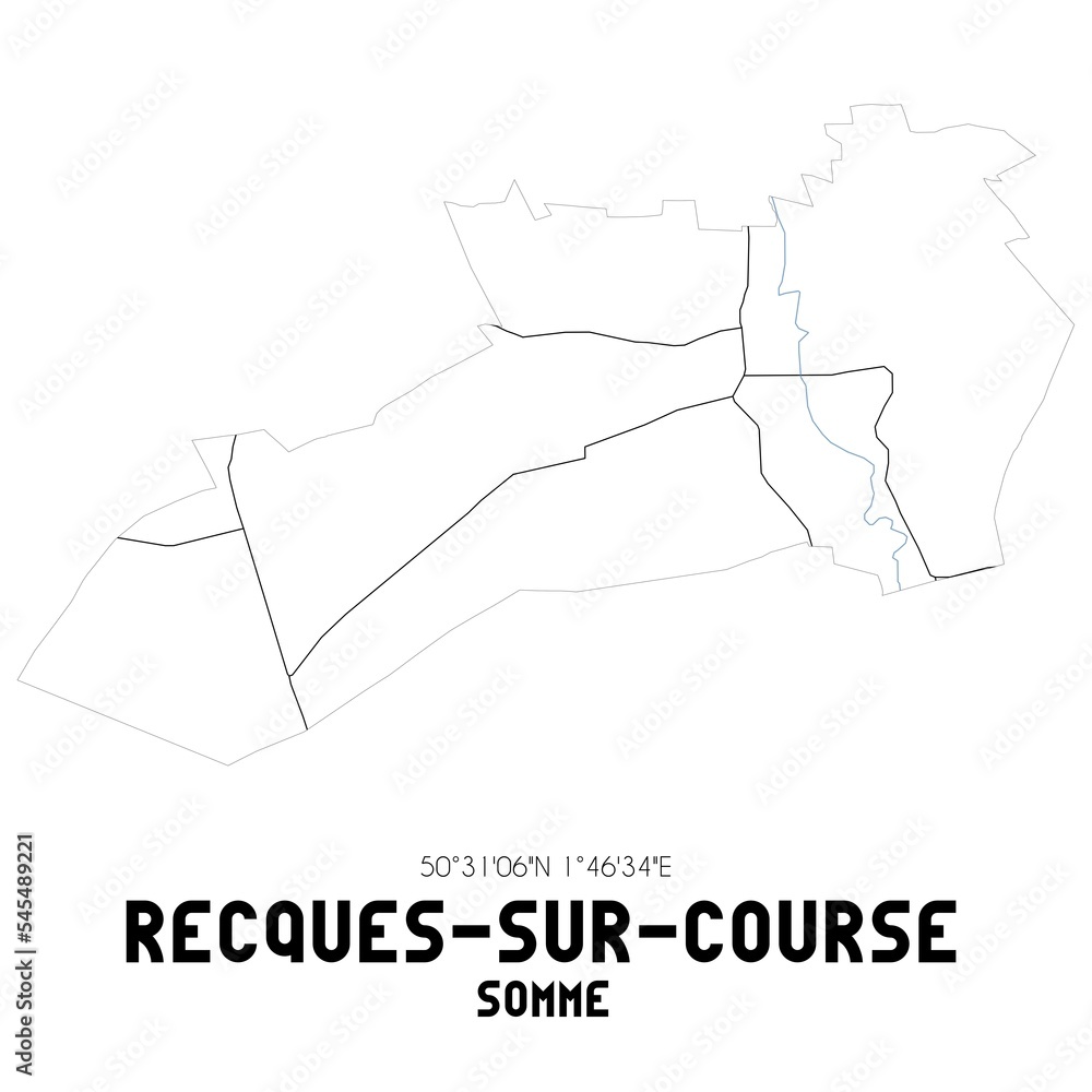 RECQUES-SUR-COURSE Somme. Minimalistic street map with black and white lines. RECQUES-SUR-COURSE Somme. Minimalistic street map with black and white lines.