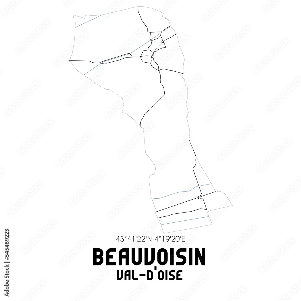 BEAUVOISIN Val-d'Oise. Minimalistic street map with black and white lines.
