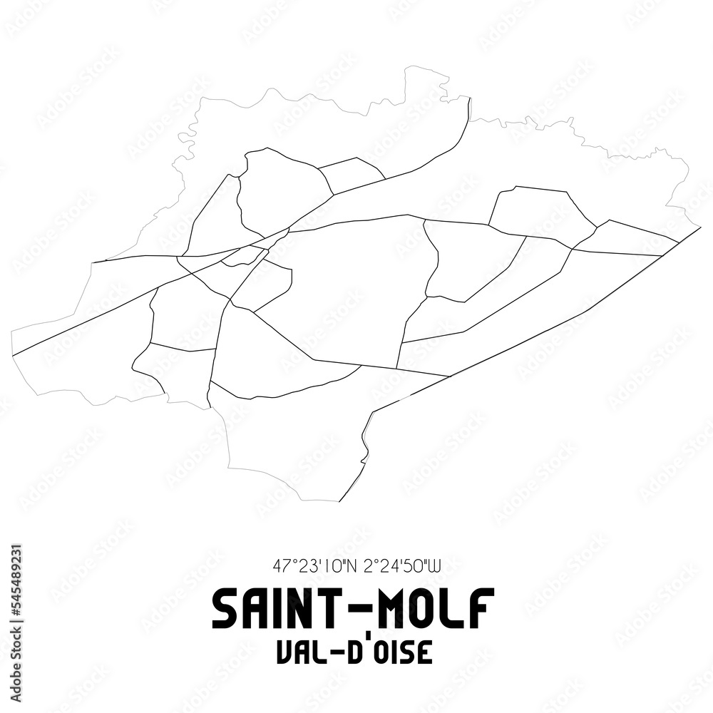 SAINT-MOLF Val-d'Oise. Minimalistic street map with black and white lines. SAINT-MOLF Val-d'Oise. Minimalistic street map with black and white lines.