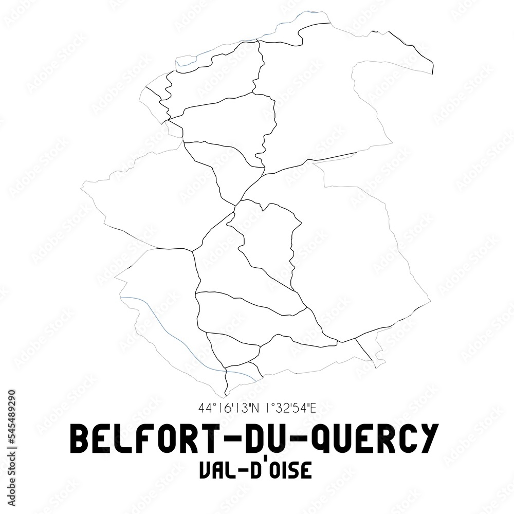 BELFORT-DU-QUERCY Val-d'Oise. Minimalistic street map with black and white lines.