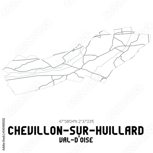 CHEVILLON-SUR-HUILLARD Val-d'Oise. Minimalistic street map with black and white lines.