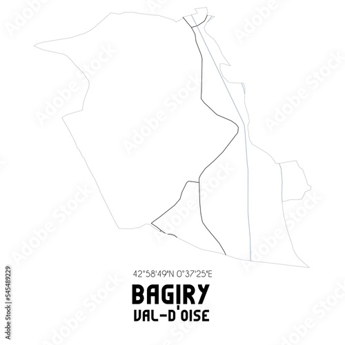 BAGIRY Val-d Oise. Minimalistic street map with black and white lines.