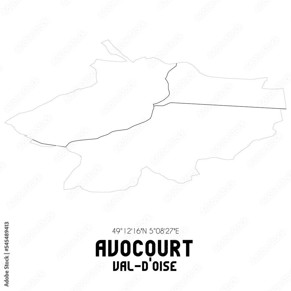AVOCOURT Val-d'Oise. Minimalistic street map with black and white lines.