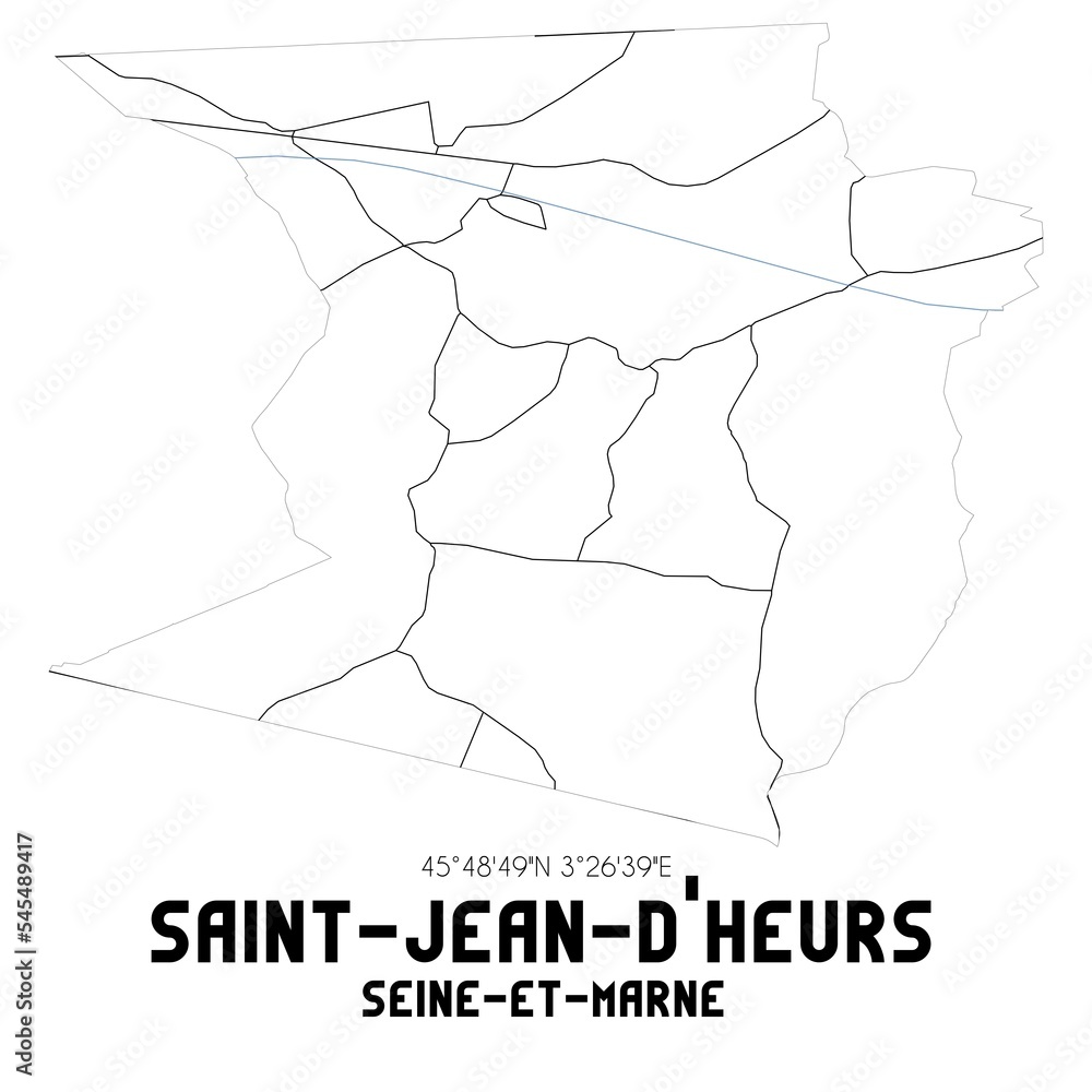 SAINT-JEAN-D'HEURS Seine-et-Marne. Minimalistic street map with black and white lines.