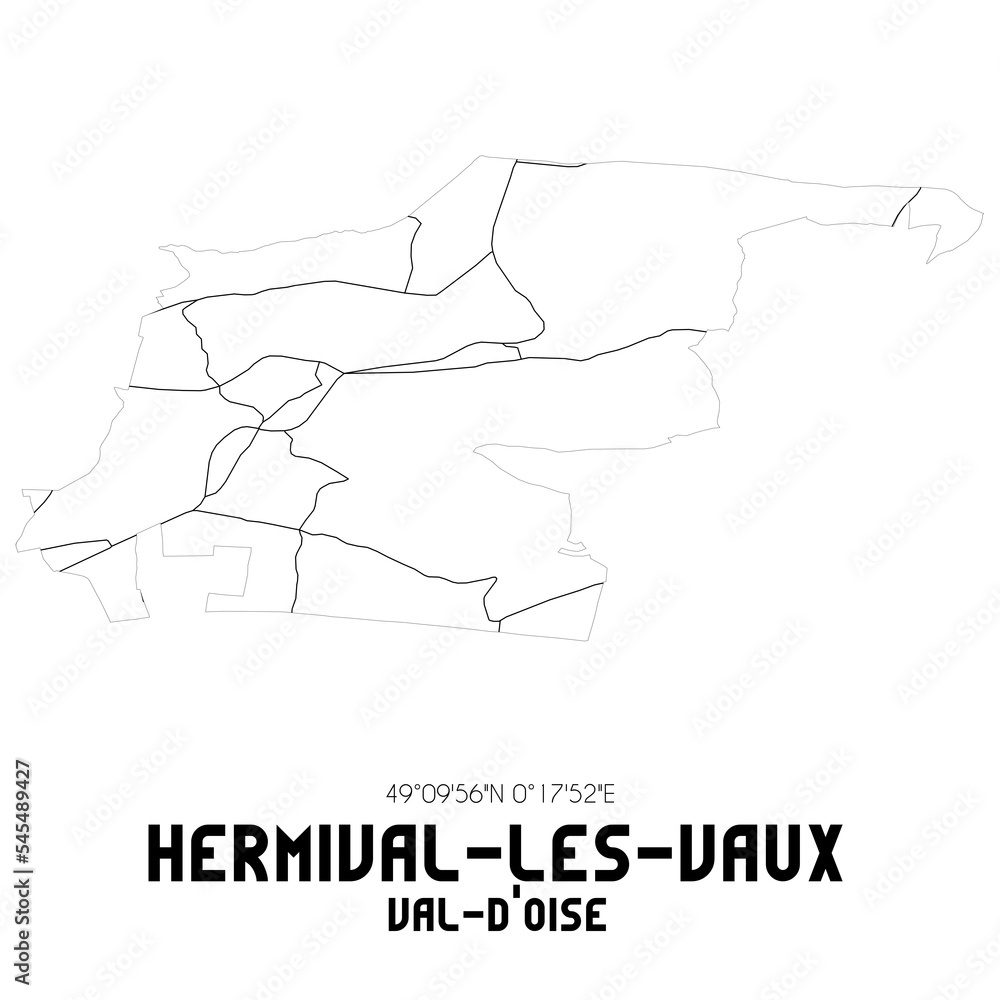 HERMIVAL-LES-VAUX Val-d'Oise. Minimalistic street map with black and white lines.