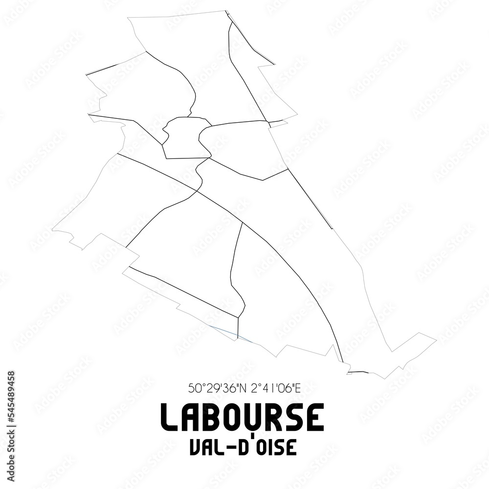 LABOURSE Val-d'Oise. Minimalistic street map with black and white lines.
