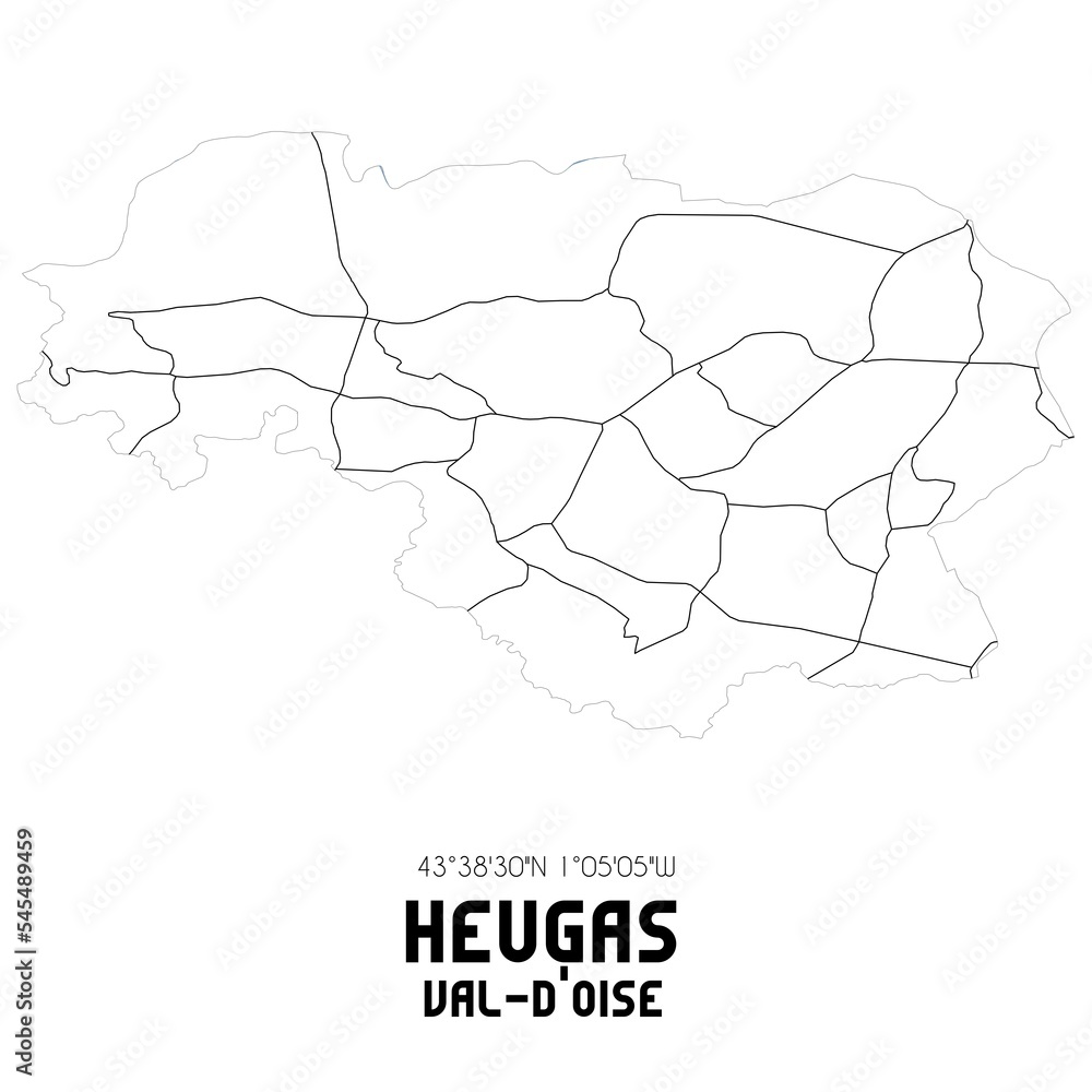 HEUGAS Val-d'Oise. Minimalistic street map with black and white lines.