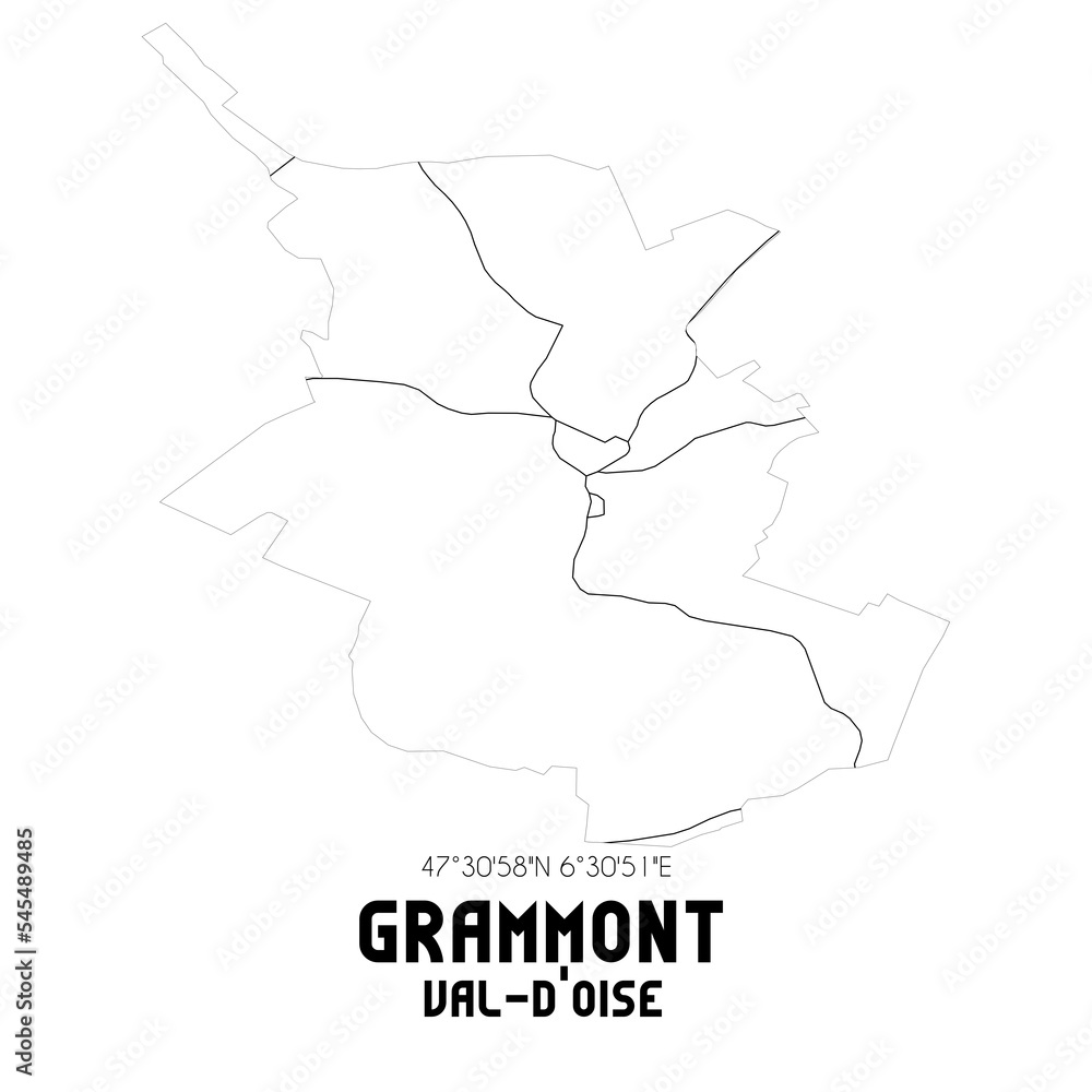 GRAMMONT Val-d'Oise. Minimalistic street map with black and white lines.