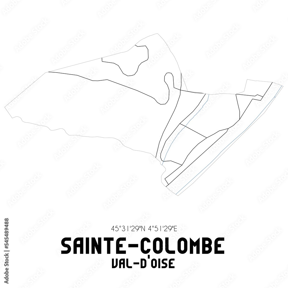 SAINTE-COLOMBE Val-d'Oise. Minimalistic street map with black and white lines.