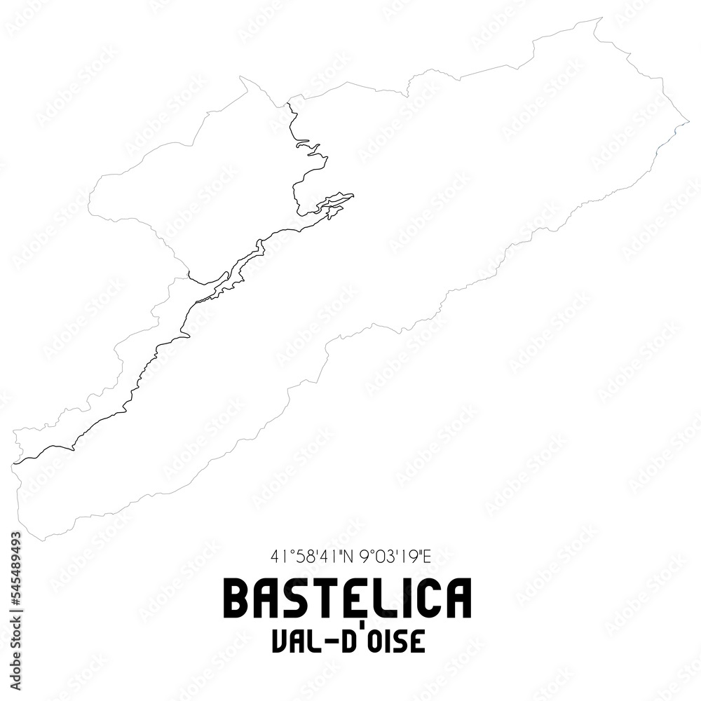 BASTELICA Val-d'Oise. Minimalistic street map with black and white lines.