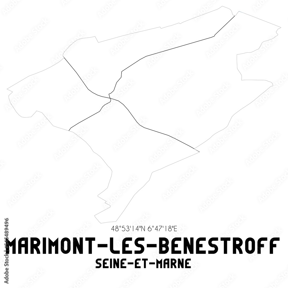 MARIMONT-LES-BENESTROFF Seine-et-Marne. Minimalistic street map with black and white lines.
