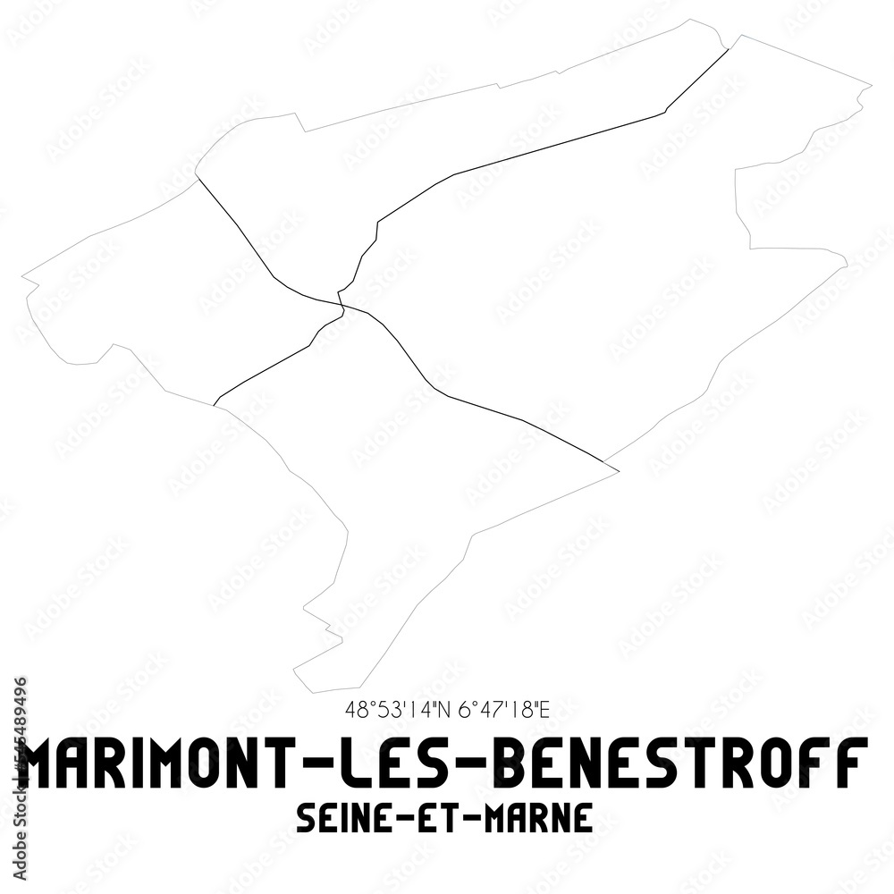 MARIMONT-LES-BENESTROFF Seine-et-Marne. Minimalistic street map with black and white lines. MARIMONT-LES-BENESTROFF Seine-et-Marne. Minimalistic street map with black and white lines.