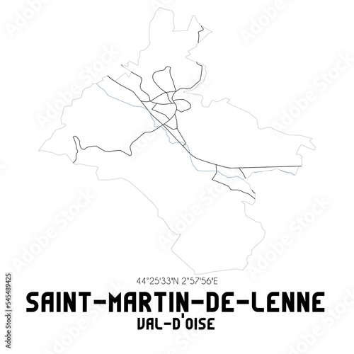 SAINT-MARTIN-DE-LENNE Val-d'Oise. Minimalistic street map with black and white lines.