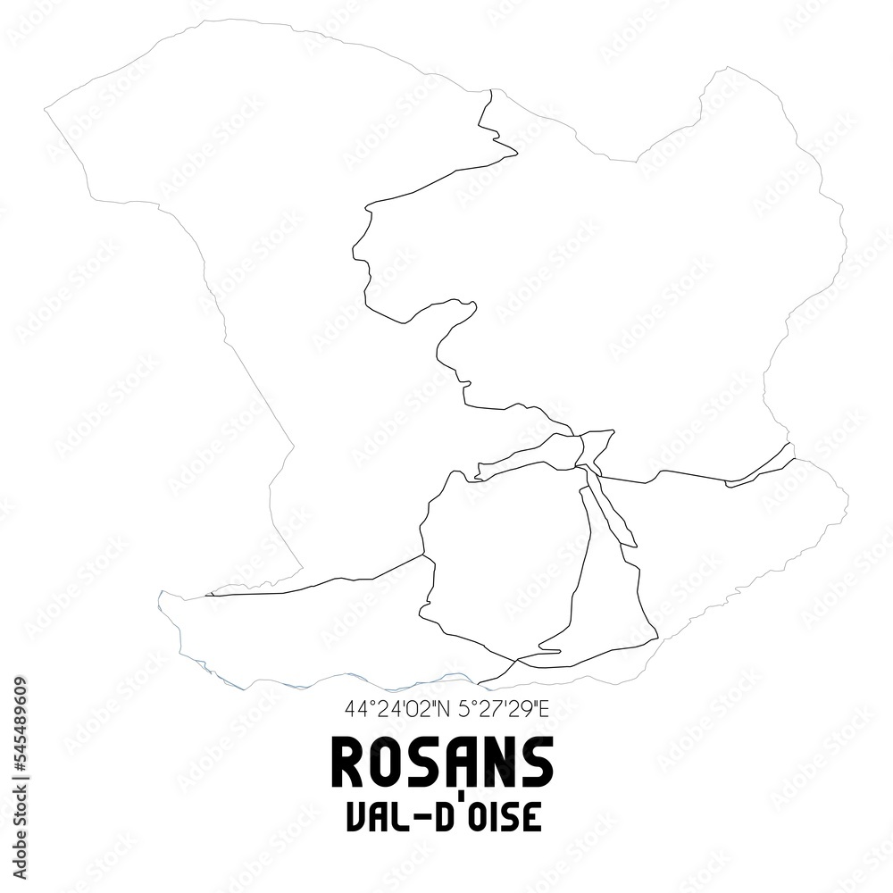 ROSANS Val-d'Oise. Minimalistic street map with black and white lines. ROSANS Val-d'Oise. Minimalistic street map with black and white lines.